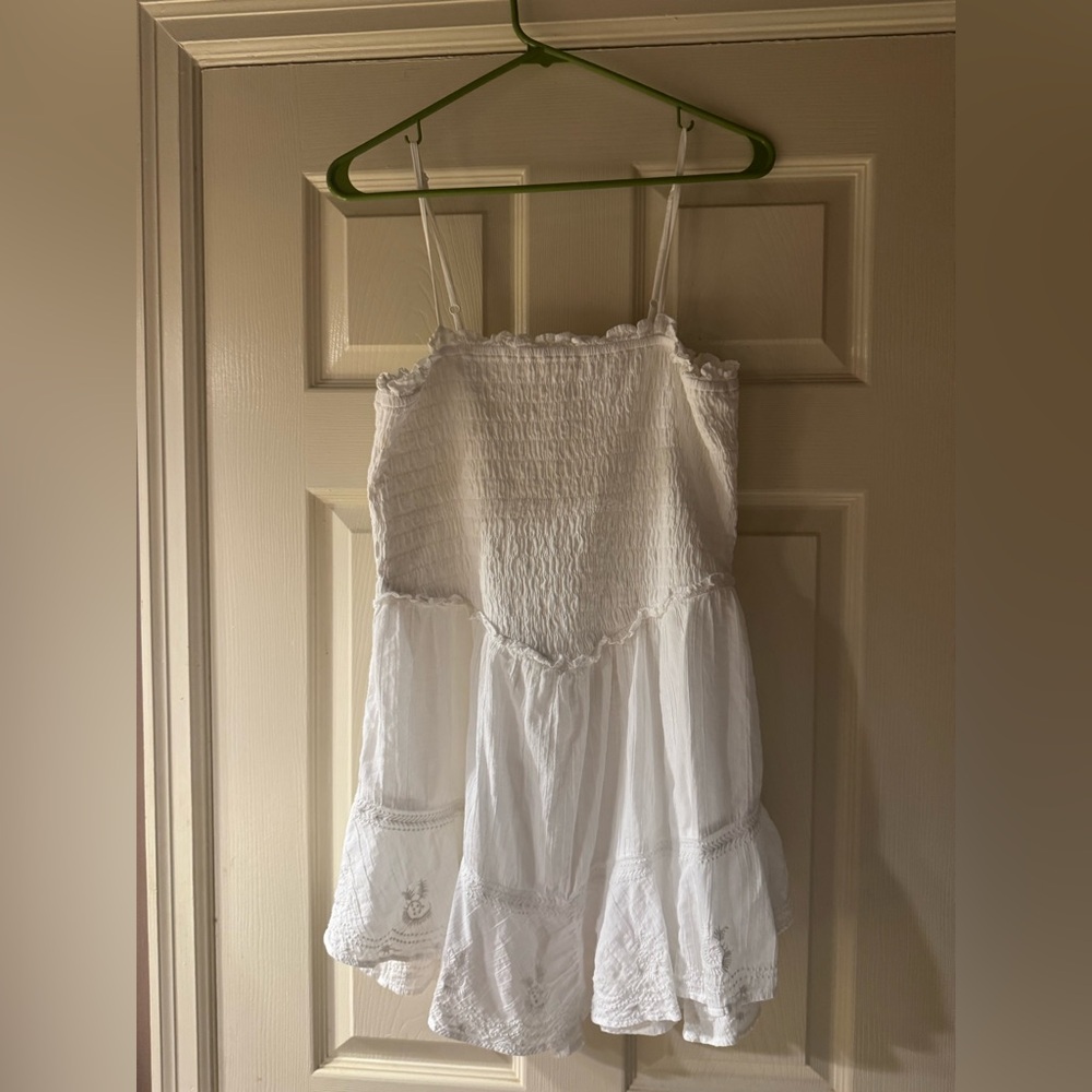 American Eagle Outfitters White Ruffled Smocked Top